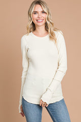 Cream Ribbed Long Sleeve Top