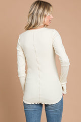 Cream Ribbed Long Sleeve Top