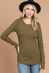 Olive Ribbed Maternity Long Sleeve Top