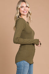 Olive Ribbed Long Sleeve Top