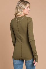 Olive Ribbed Long Sleeve Top