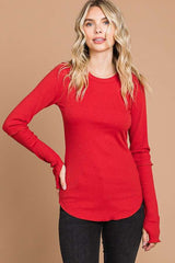 Red Ribbed Long Sleeve Top