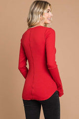 Red Ribbed Long Sleeve Top