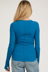 Blue Ribbed Maternity Long Sleeve Top