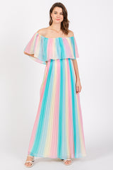 Multicolor Pleated Off Shoulder Maternity Maxi Dress