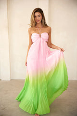 Light Pink Ombre Pleated Halter Cutout Maxi Dress