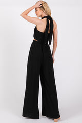 Black Linen Smocked Top and Pants Set