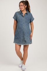 Blue Denim Button Up Maternity Dress