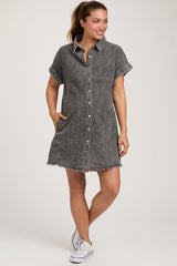 Black Denim Button Up Maternity Dress