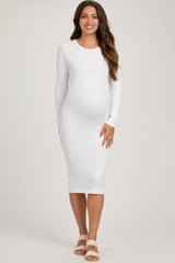 White Ribbed Maternity Seamless Fitted Dress