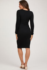 Black Ribbed Maternity Seamless Fitted Dress