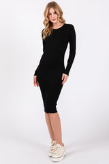 Black Ribbed Maternity Seamless Fitted Dress