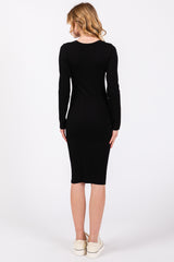 Black Ribbed Seamless Fitted Dress