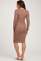 Mocha Ribbed Maternity Seamless Fitted Dress