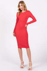 Red Ribbed Seamless Fitted Dress