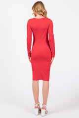 Red Ribbed Seamless Fitted Dress