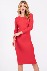 Red Ribbed Maternity Seamless Fitted Dress