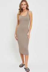 Taupe Rib Knit Sleeveless Midi Dress