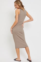 Taupe Rib Knit Sleeveless Midi Dress