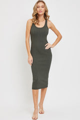 Olive Rib Knit Sleeveless Maternity Midi Dress