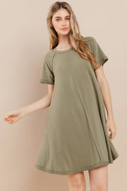 Olive Solid T-shirt Mini Dress