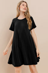 Black Solid T-shirt Maternity Mini Dress