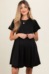 Black Solid T-shirt Maternity Mini Dress