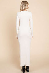 Cream Ribbed Side Slit Maxi Dress