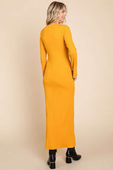 Yellow Ribbed Side Slit Maxi Dress