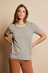 Beige Striped Short Sleeve Maternity Top