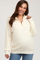 Cream Half Zip Maternity Sweater