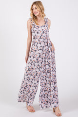 Charcoal Floral Sleeveless Tie Back Jumpsuit