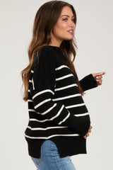 Black Striped Drop Shoulder Maternity Sweater