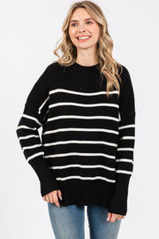 Black Striped Drop Shoulder Sweater