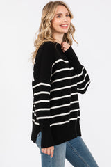 Black Striped Drop Shoulder Sweater