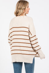 Beige Striped Drop Shoulder Sweater