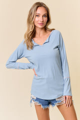 Blue V-Neck Long Sleeve Shirt