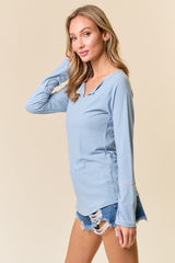 Blue V-Neck Long Sleeve Shirt