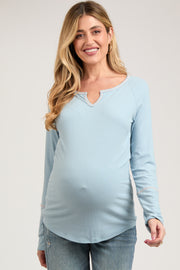 Blue V-Neck Maternity Long Sleeve Shirt