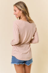 Beige V-Neck Long Sleeve Shirt