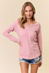 Mauve V-Neck Long Sleeve Shirt