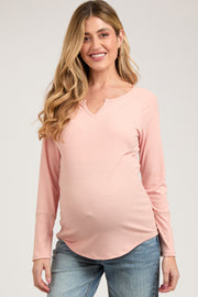 Mauve V-Neck Maternity Long Sleeve Shirt