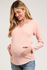 Mauve V-Neck Maternity Long Sleeve Shirt