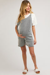 Black Striped Bow Strap Maternity Romper