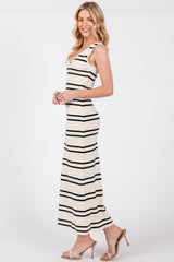 Ivory Striped V-Neck Soft Knit Midi Dress