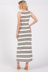 Ivory Striped V-Neck Soft Knit Midi Dress