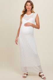 White Sheer Knit Layered Maternity Maxi Dress