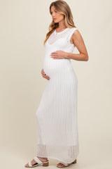 White Sheer Knit Layered Maternity Maxi Dress