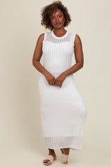 White Sheer Knit Layered Maxi Dress