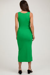 Green Ribbed Basic Maternity Maxi Dress